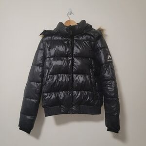 Superdry Black Puffer Jacket with Fur Trim